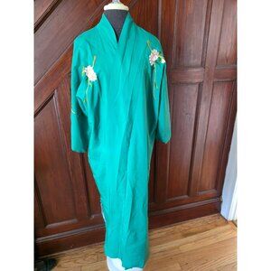 Vintage Green Embroidered Floral Kimono One size